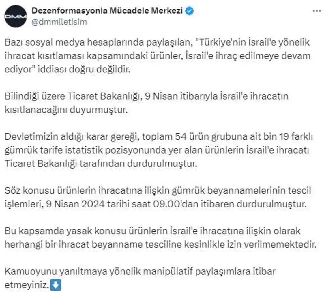 Kısıtlama kapsamındaki ürünlerin ihracatı devam mı ediyor? İsrail iddiasına art arda yalanlamalar geldi