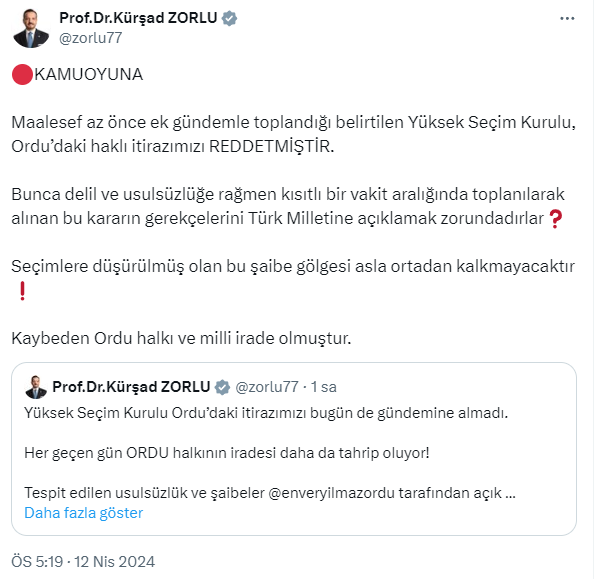 YSK, İYİ Parti'nin Ordu'da seçimlerin iptali talebini reddetti