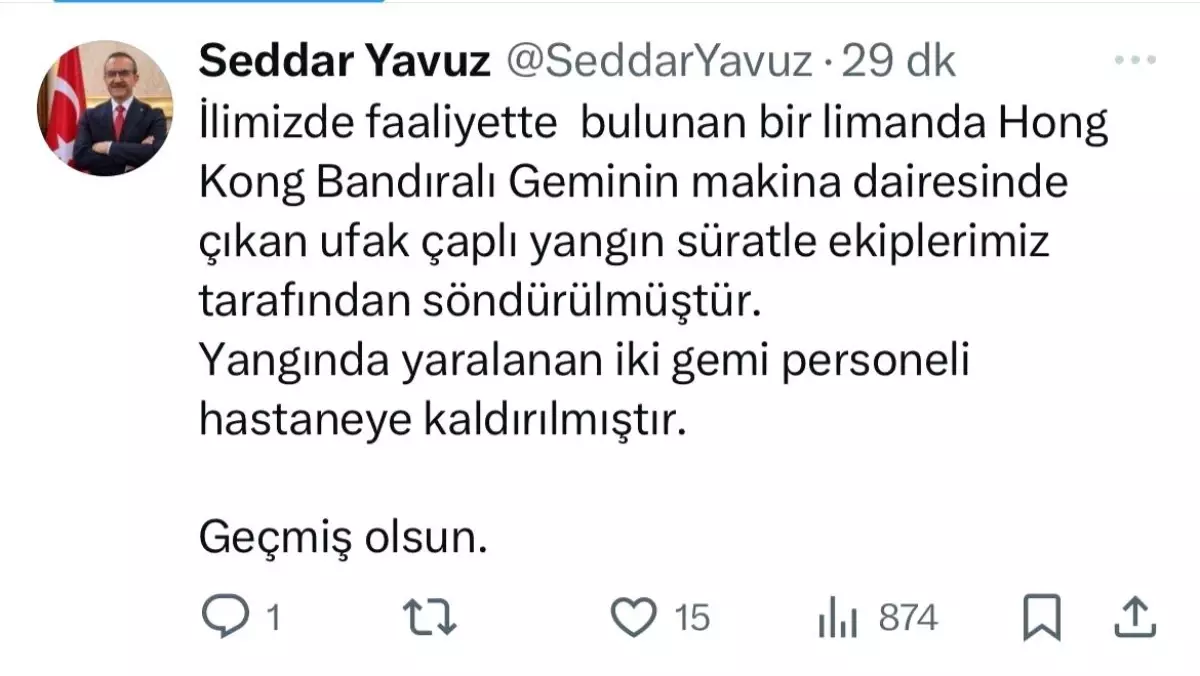 Dilovası\'nda gemi yangınında 2 personel yaralandı