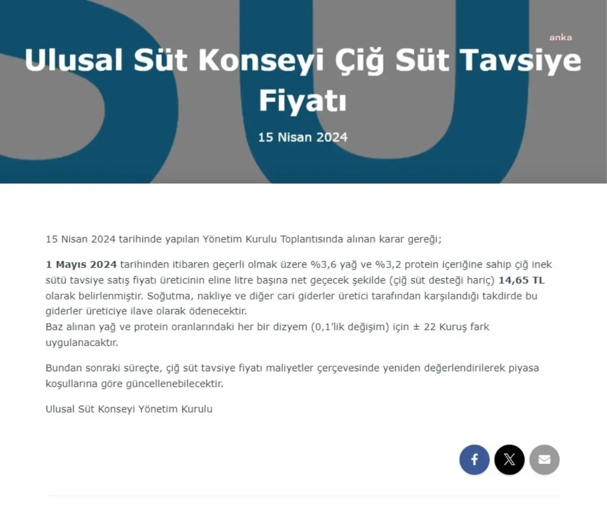 Ulusal Süt Konseyi, Çiğ İnek Sütü Fiyatlarını 14,5 TL Olarak Belirledi