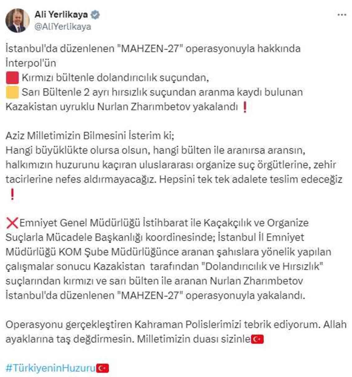 Interpol'ün kırmızı ve sarı bültenle aradığı Nurlan Zharımbetov, İstanbul'da yakalandı