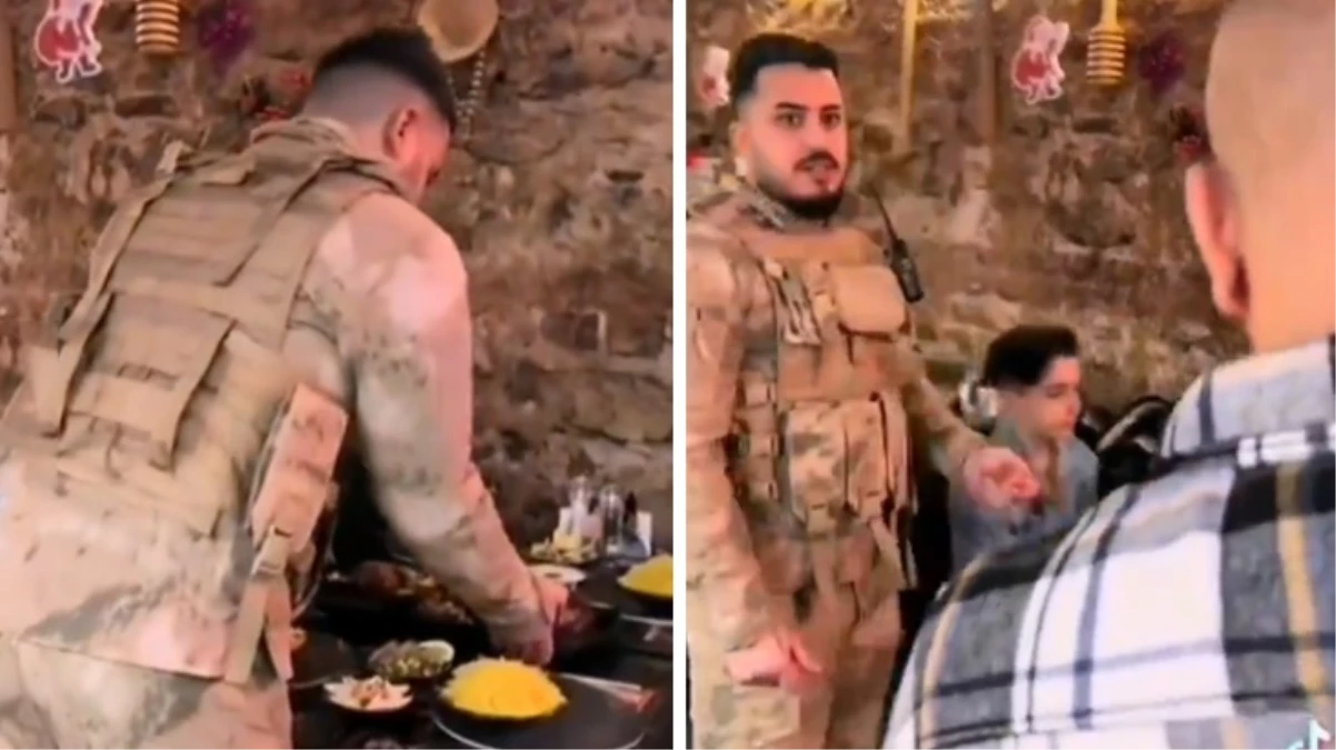 Lüks restoranda garsona asker üniforması giydirip servis yaptırdılar