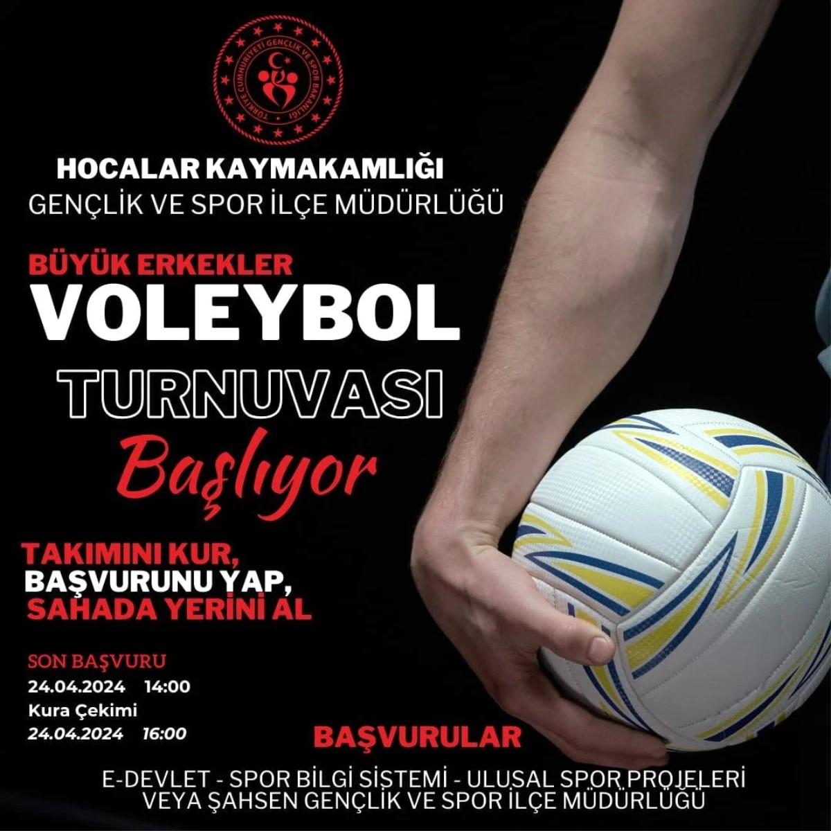 Afyonkarahisar Hocalar Kaymakamlığından Büyük Erkekler Voleybol Turnuvası Duyurusu