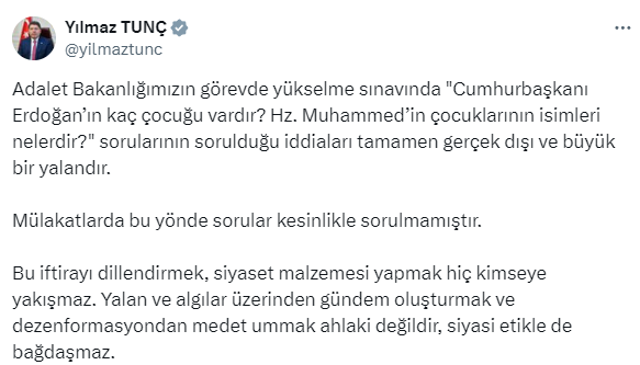 Adalet Bakanı Yılmaz Tunç'tan Görevde Yükselme Sınavı İddialarına Yalanlama