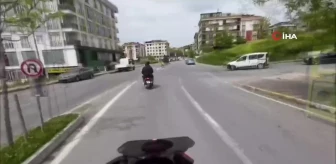 Beylikdüzü'nde polisten kaçan motosikletliler kask kamerasında
