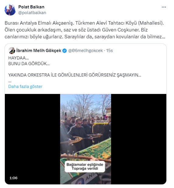 Melih Gökçek'in alevi cenaze törenine yaptığı yoruma tepki!