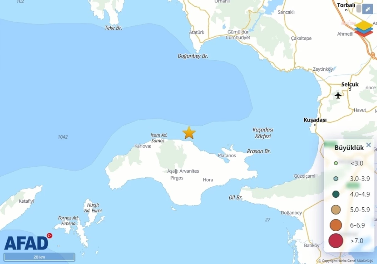 İzmir\'in Seferihisar ilçesinde 4,5 büyüklüğünde deprem meydana geldi