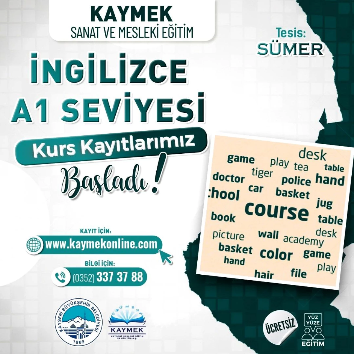 Kayseri Büyükşehir Belediyesi İngilizce ve Arapça kurslarına kayıtlar başladı