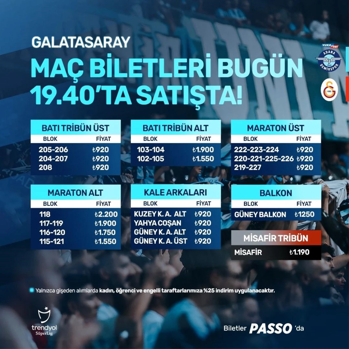 Adana Demirspor - Galatasaray Maçı Biletleri Satışa Çıktı