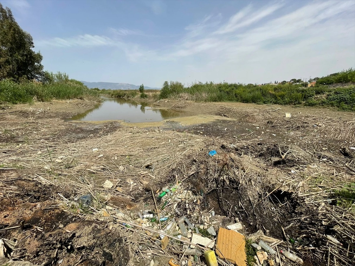 Büyük Menderes Nehri\'nde Kuraklık: Sular Çekildi, Çöp ve Atıklar Birikti