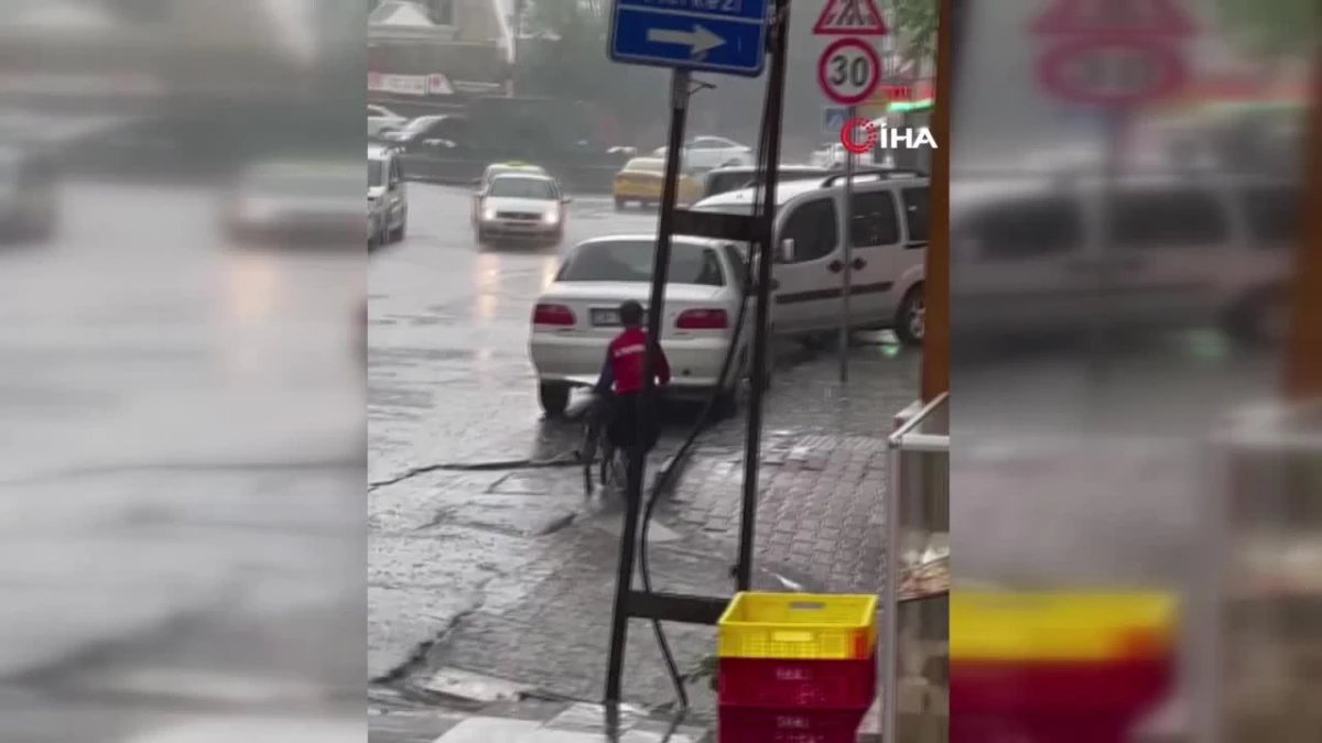 Küçük çocuk yağmurda sokak köpeğini korudu