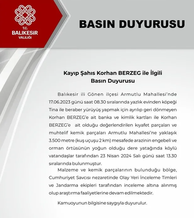 Kayıp ekonomist Korhan Berzeg'in yaşadığı köyün yakınlarında iskelet parçaları bulundu