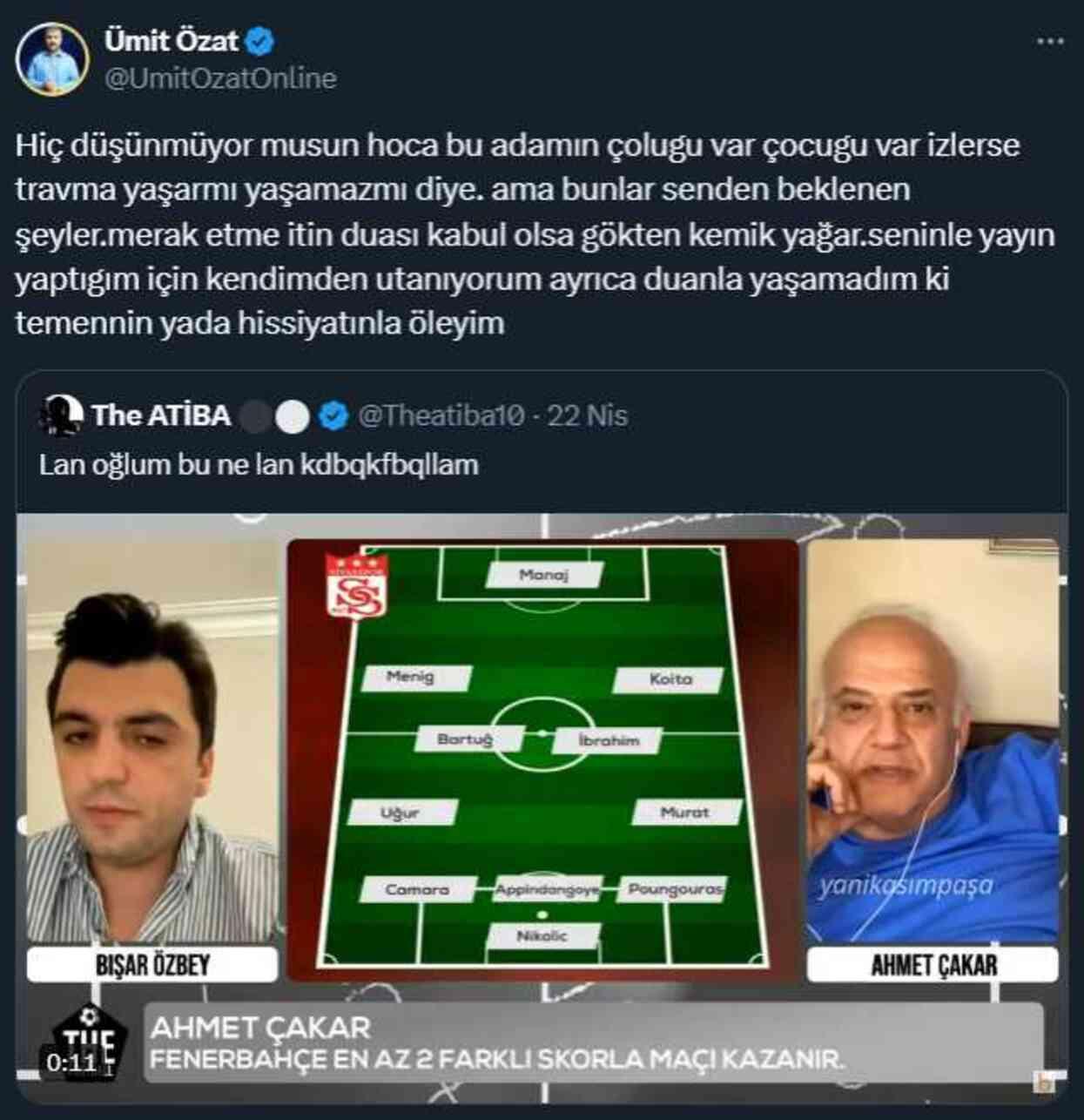 Ahmet Çakar'ın 'Bu akşam ölecek' dediği Ümit Özat'tan zehir zemberek tepki Ahmet Çakar'ın 'Bu akşam ölecek' dediği Ümit Özat'tan zehir zemberek tepki