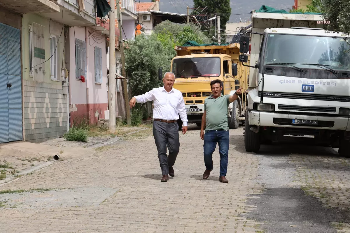 Çine Belediye Başkanı Mehmet Kıvrak, yol yapım çalışmalarını takip ediyor