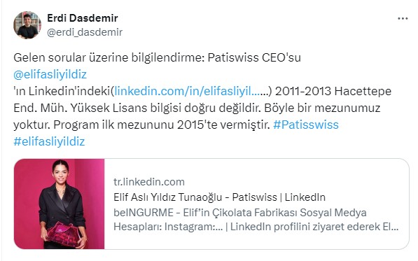 İstifa eden Patiswiss CEO'su Elif Aslı Yıldız'ın yüksek lisansı sahte çıktı