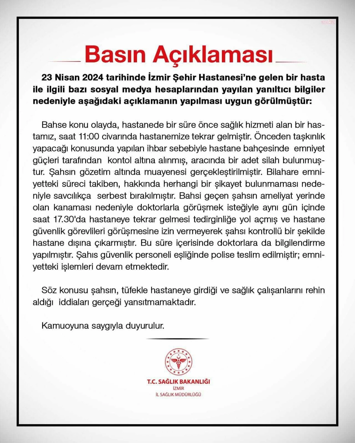 İzmir Şehir Hastanesi\'ne silahlı saldırı iddiaları gerçeği yansıtmıyor
