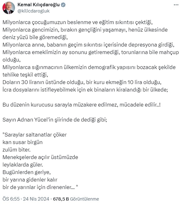 Kılıçdaroğlu'ndan Erdoğan'la görüşen Özel'e sert tepki: Sarayla müzakere edilmez mücadele edilir