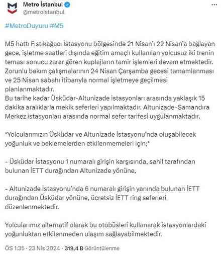 Üsküdar-Samandıra Metrosu'ndaki arıza 50 saattir çözülemedi