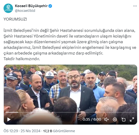 Kocaeli Büyükşehir Belediyesi'nden arbede açıklaması! 'Yorumsuz' ifadesiyle video paylaştılar
