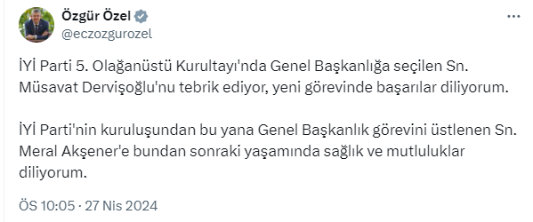 İYİ Parti'nin yeni genel başkanı Müsavat Dervişoğlu oldu