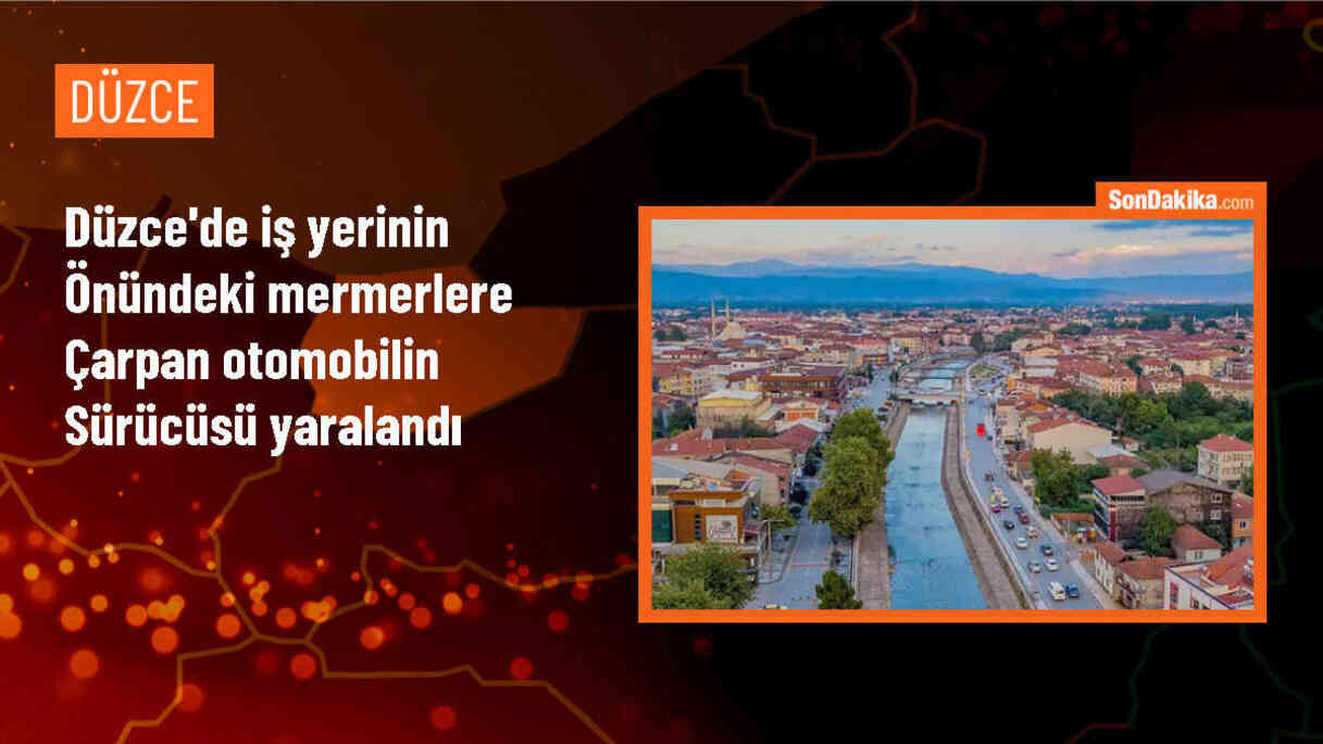 Düzce\'de bir otomobil iş yerinin önündeki mermerlere çarptı