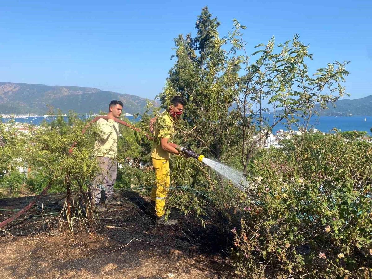 Marmaris\'te çıkan yangın ormanlık alana sıçramadan söndürüldü