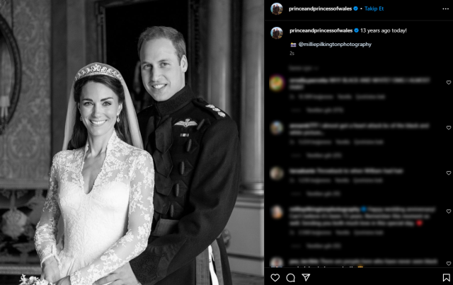 Prens William ve Kate Middleton, evliliklerinin 13. yılını daha önce görülmemiş bir portre paylaşarak kutladı