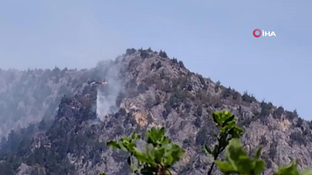 Şahinkaya Kanyonu\'nda orman yangını: 1 helikopter ve 2 uçak havadan müdahale etti