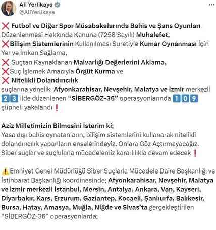 SİBERGÖZ-36 Operasyonlarında 23 ilde 109 şüpheli yakalandı SİBERGÖZ-36 Operasyonlarında 23 ilde 109 şüpheli yakalandı