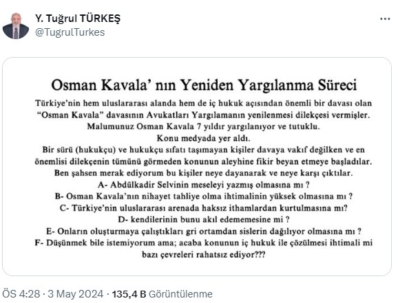 AK Partili Tuğrul Türkeş'ten 'Osman Kavala' çıkışı: Neye dayanarak ve neye karşı çıktılar?