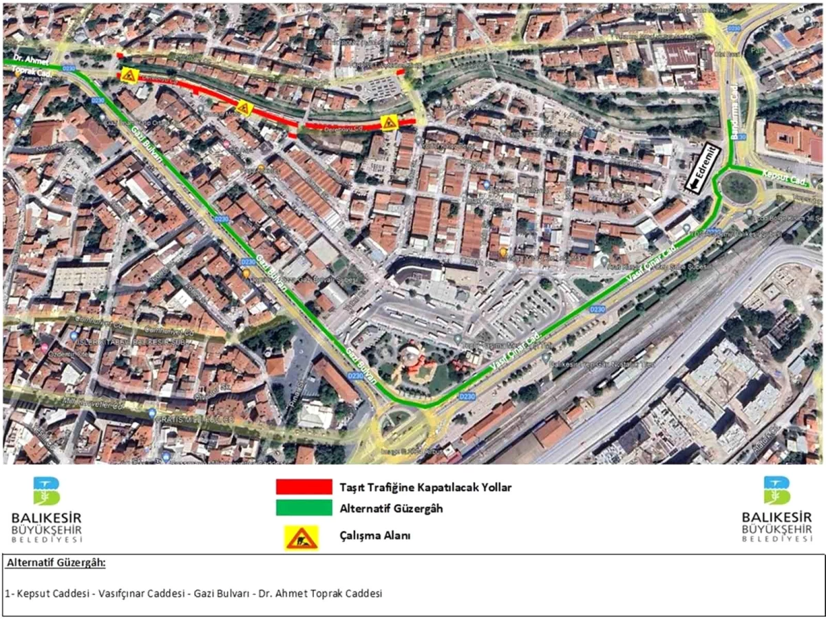 Balıkesir Büyükşehir Belediyesi, Çay Deresi\'nde ıslah çalışmaları nedeniyle Dereboyu Caddesi\'ni trafiğe kapatacak