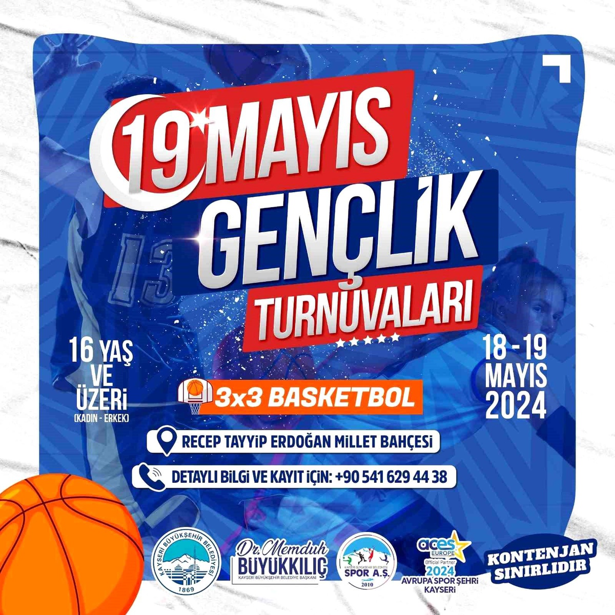 Kayseri Büyükşehir Belediyesi 19 Mayıs Gençlik Turnuvası 3x3 Basketbol Etkinliği Düzenliyor