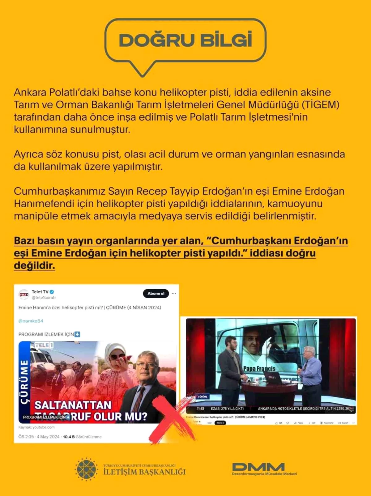Cumhurbaşkanı Erdoğan\'ın eşi Emine Erdoğan için helikopter pisti iddiası gerçeği yansıtmıyor