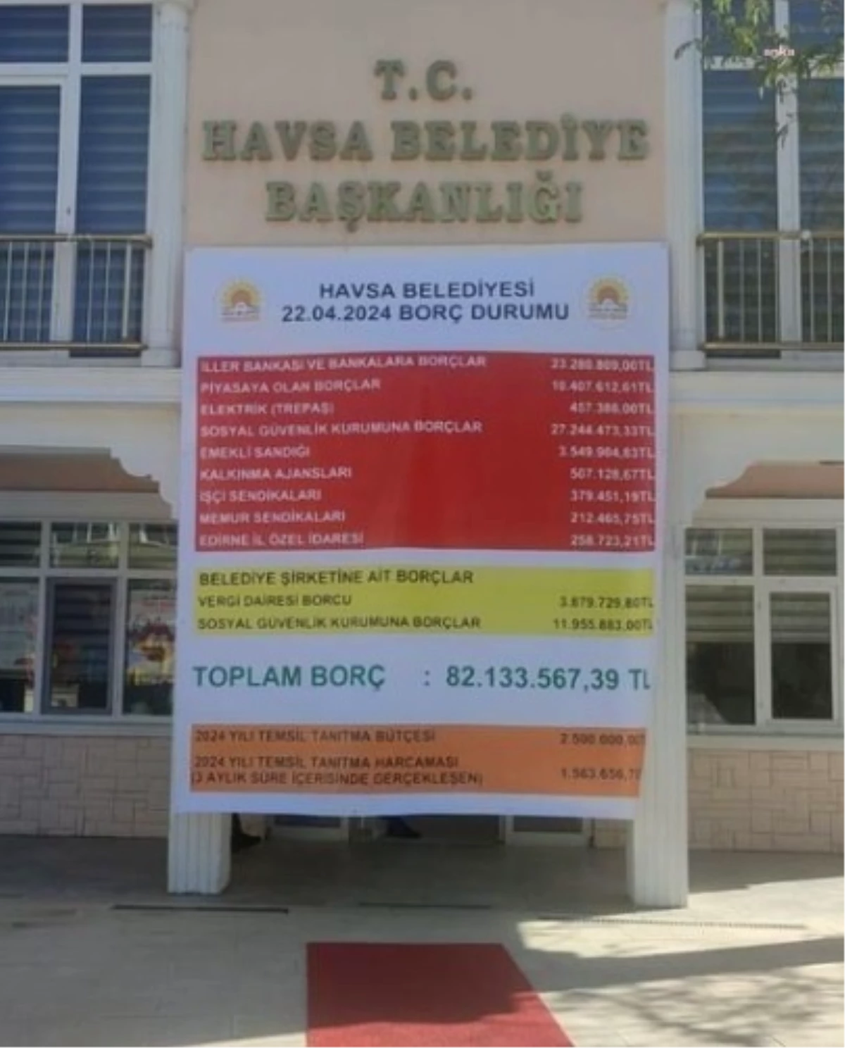 Edirne Havsa Belediyesi\'nin 82 Milyon TL Borcu Afişle Duyuruldu