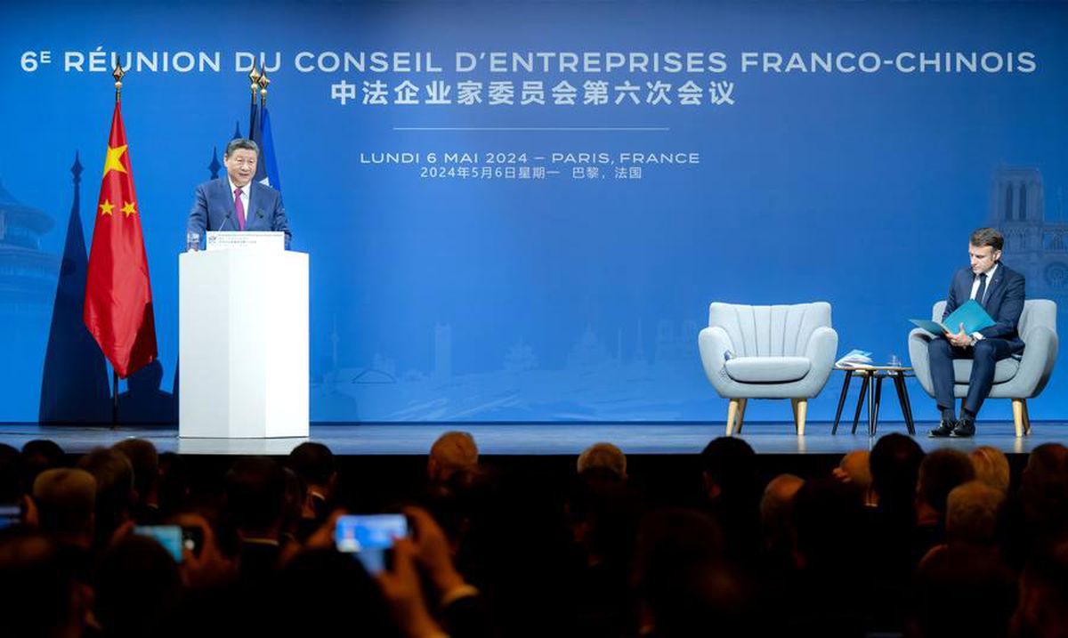 Çin Cumhurbaşkanı Xi Jinping ve Fransız Cumhurbaşkanı Emmanuel Macron, Çin-Fransa İş Konseyi 6. toplantısının kapanış törenine katıldı
