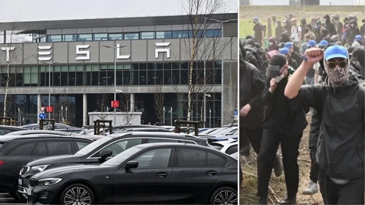 Almanya\'nın başkenti Berlin\'de yüzlerce kişi Tesla fabrikasına saldırdı