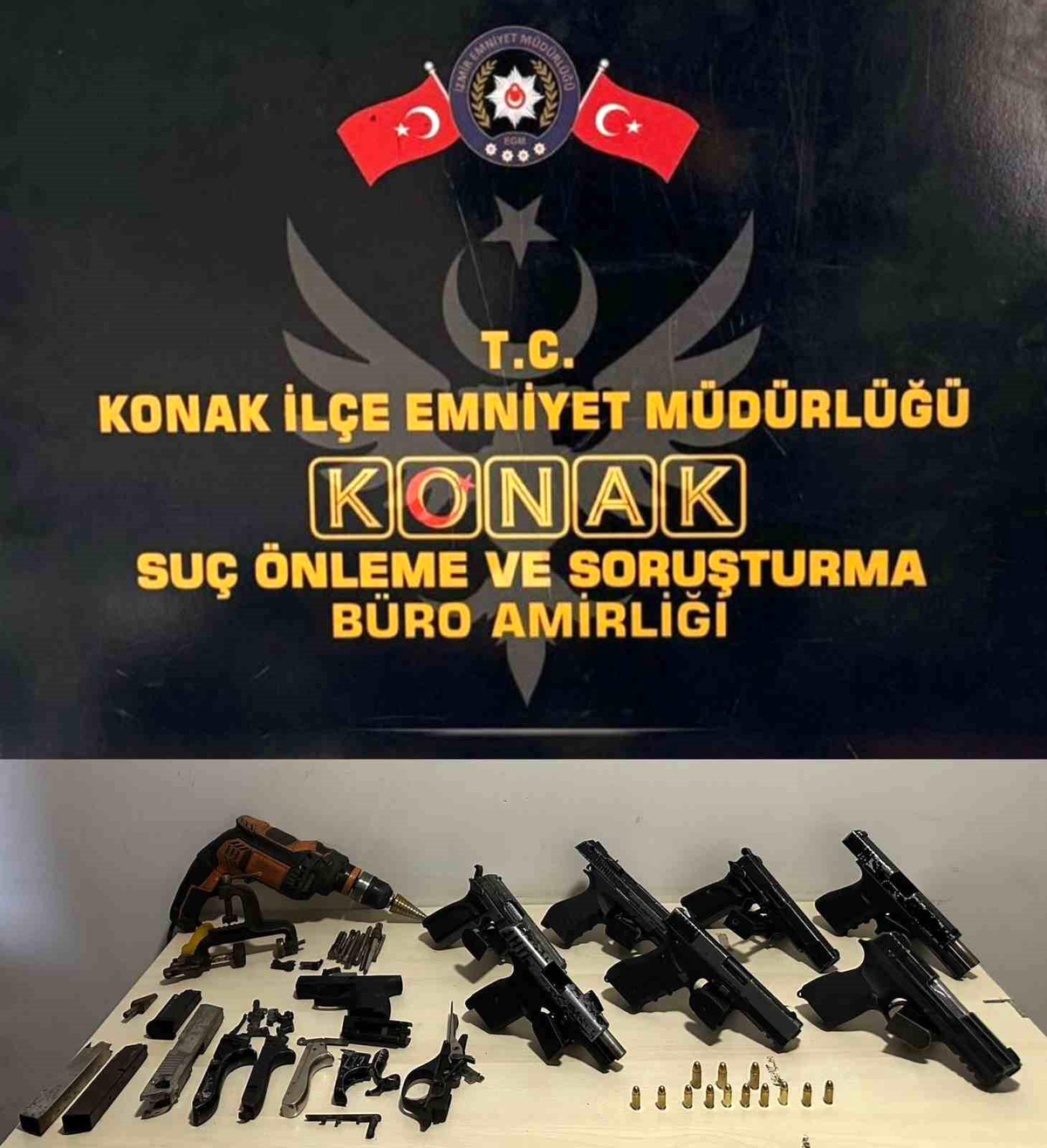 İzmir Konak\'ta Kaçak Silah İmalathanesine Operasyon: 7 Ruhsatsız Tabanca Ele Geçirildi