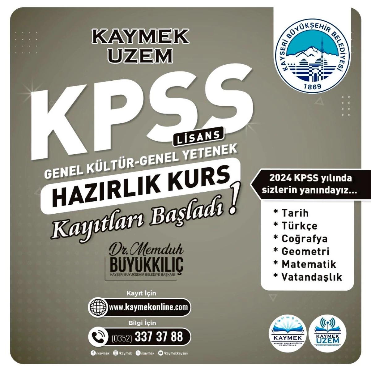 Kayseri Büyükşehir Belediyesi KPSS kurs kayıtlarını başlattı