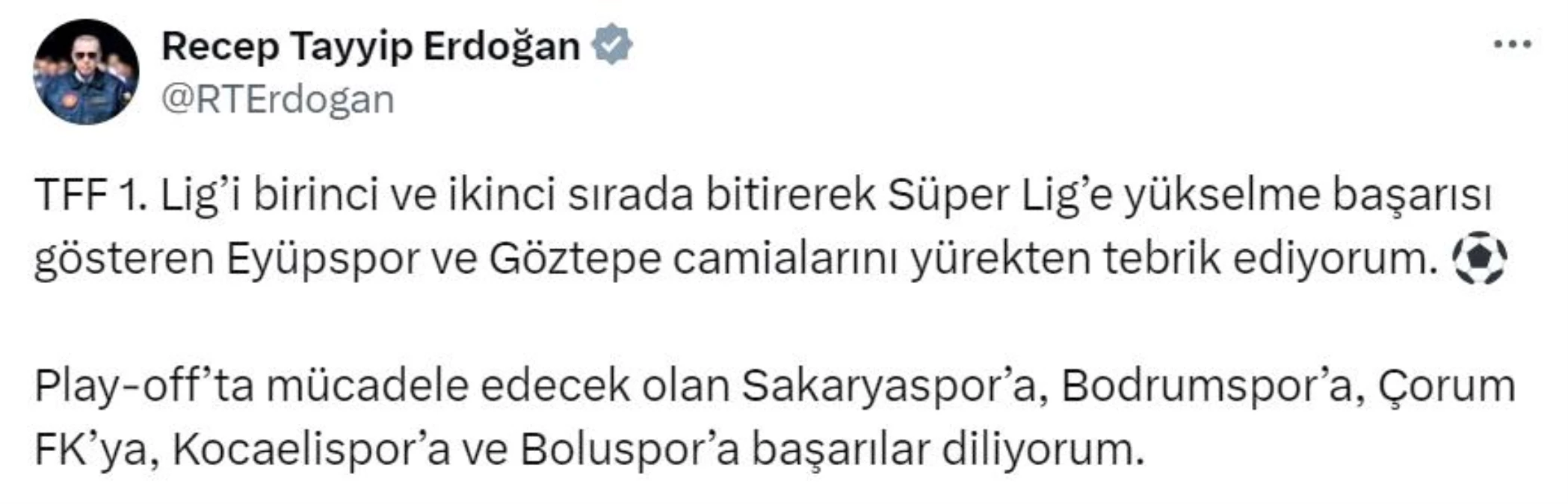 Cumhurbaşkanı Recep Tayyip Erdoğan, Eyüpspor ve Göztepe\'yi tebrik etti
