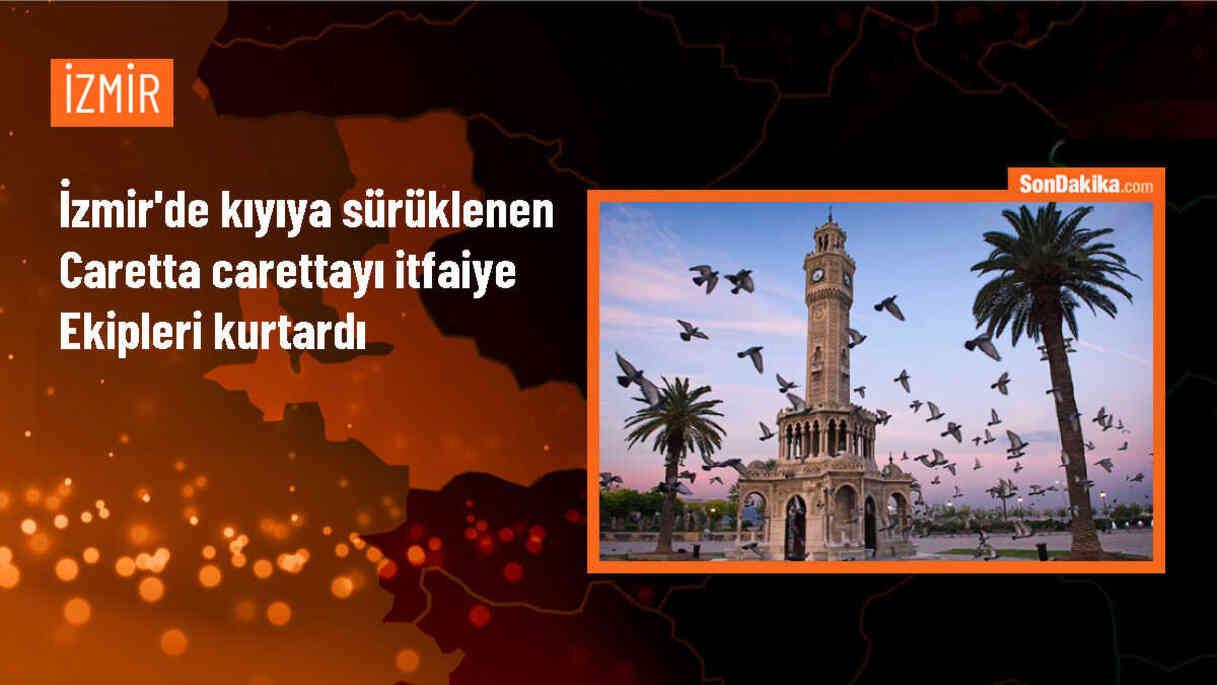 İzmir\'de fırtına nedeniyle kıyıya sürüklenen caretta ceratta kurtarıldı