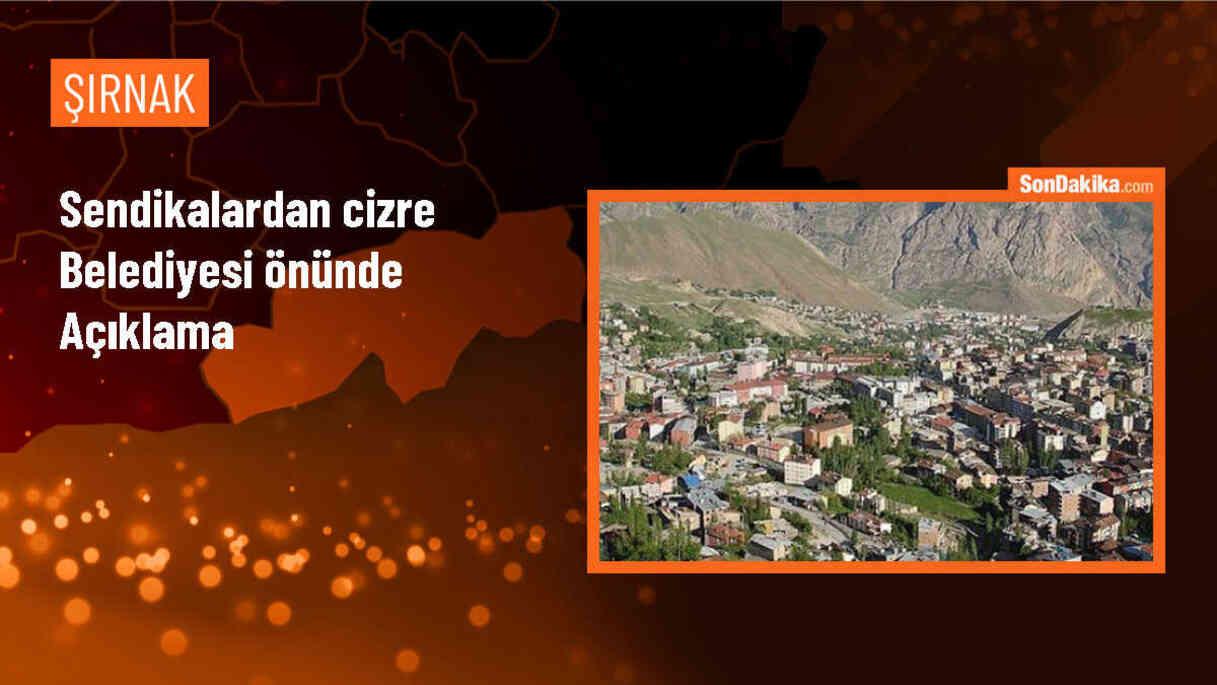 Memur-Sen, Bem-Bir-Sen ve Hak-İş Konfederasyonu Şırnak şubeleri Cizre Belediyesi önünde basın açıklaması yaptı