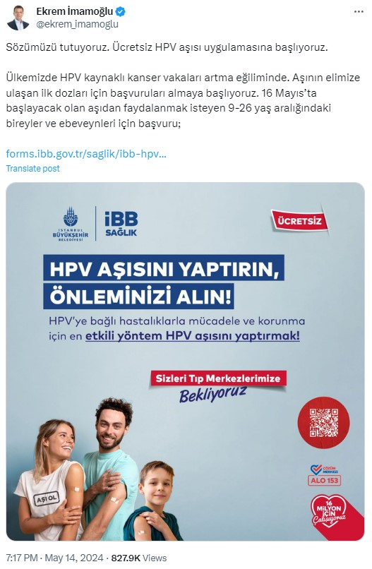 İmamoğlu duyurdu: İstanbul'da ücretsiz HPV aşısı uygulaması 16 Mayıs'ta başlıyor