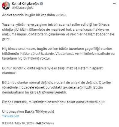 Kılıçdaroğlu'ndan dikkat çeken 'Kobani' davası yorumu: Bunun için dikta rejimleriyle el sıkışılmaz, sistemin aparatı olunmaz