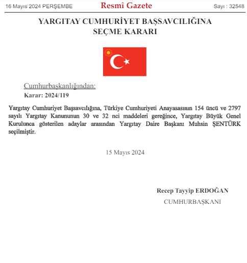 Yargıtay Cumhuriyet Başsavcılığı görevine Muhsin Şentürk seçildi