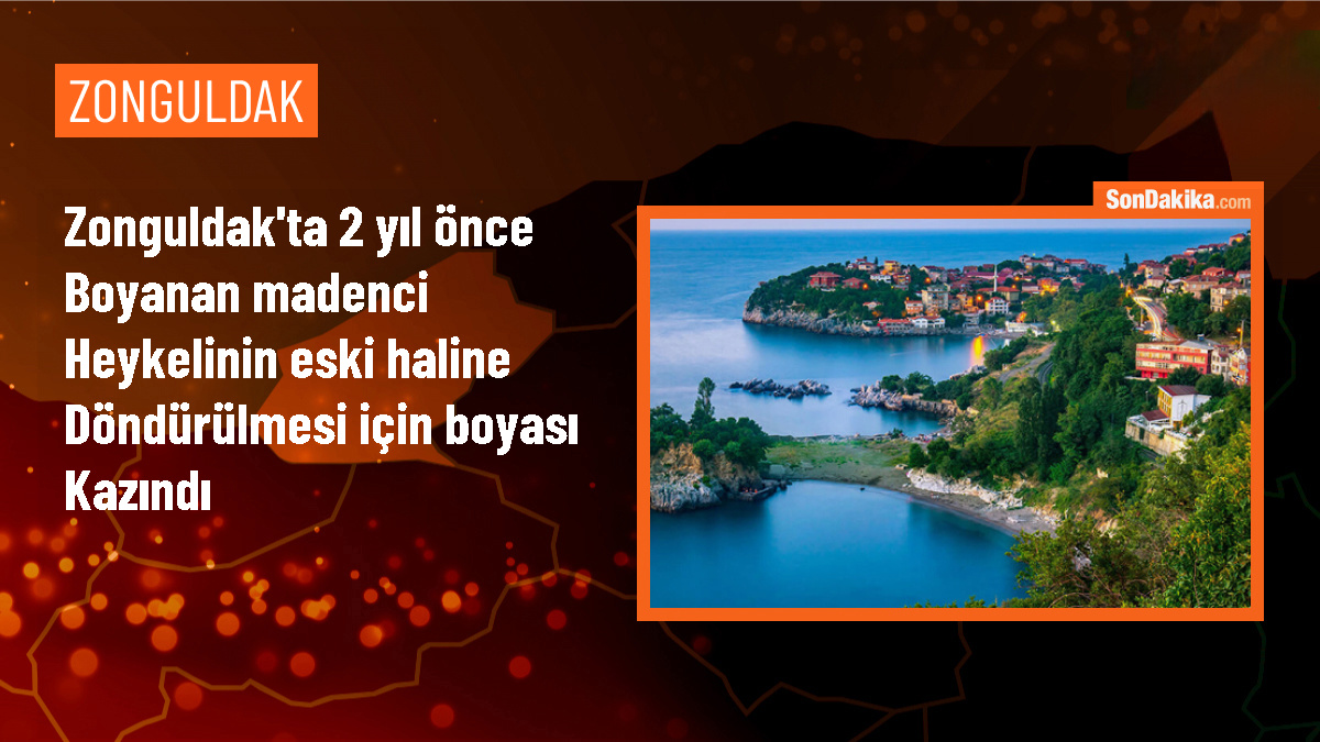 Zonguldak\'taki Madenci Heykeli Orijinal Rengine Geri Döndürüldü