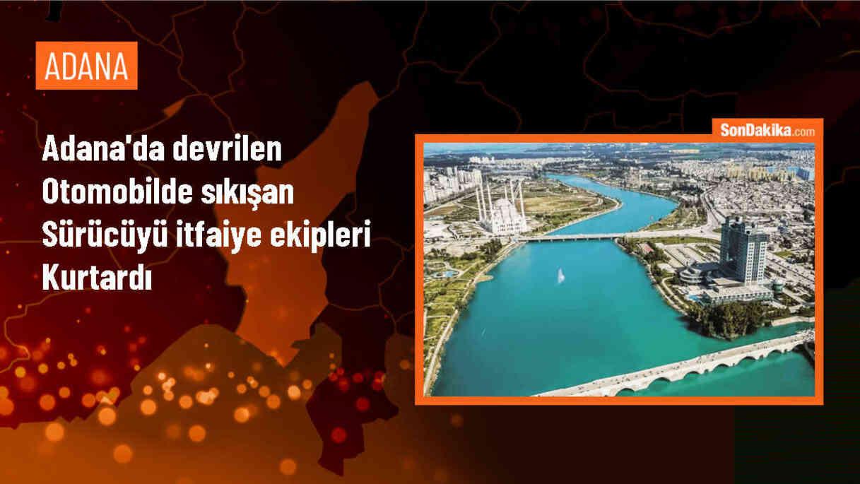 Adana\'da devrilen otomobilde sıkışan sürücü yaralandı