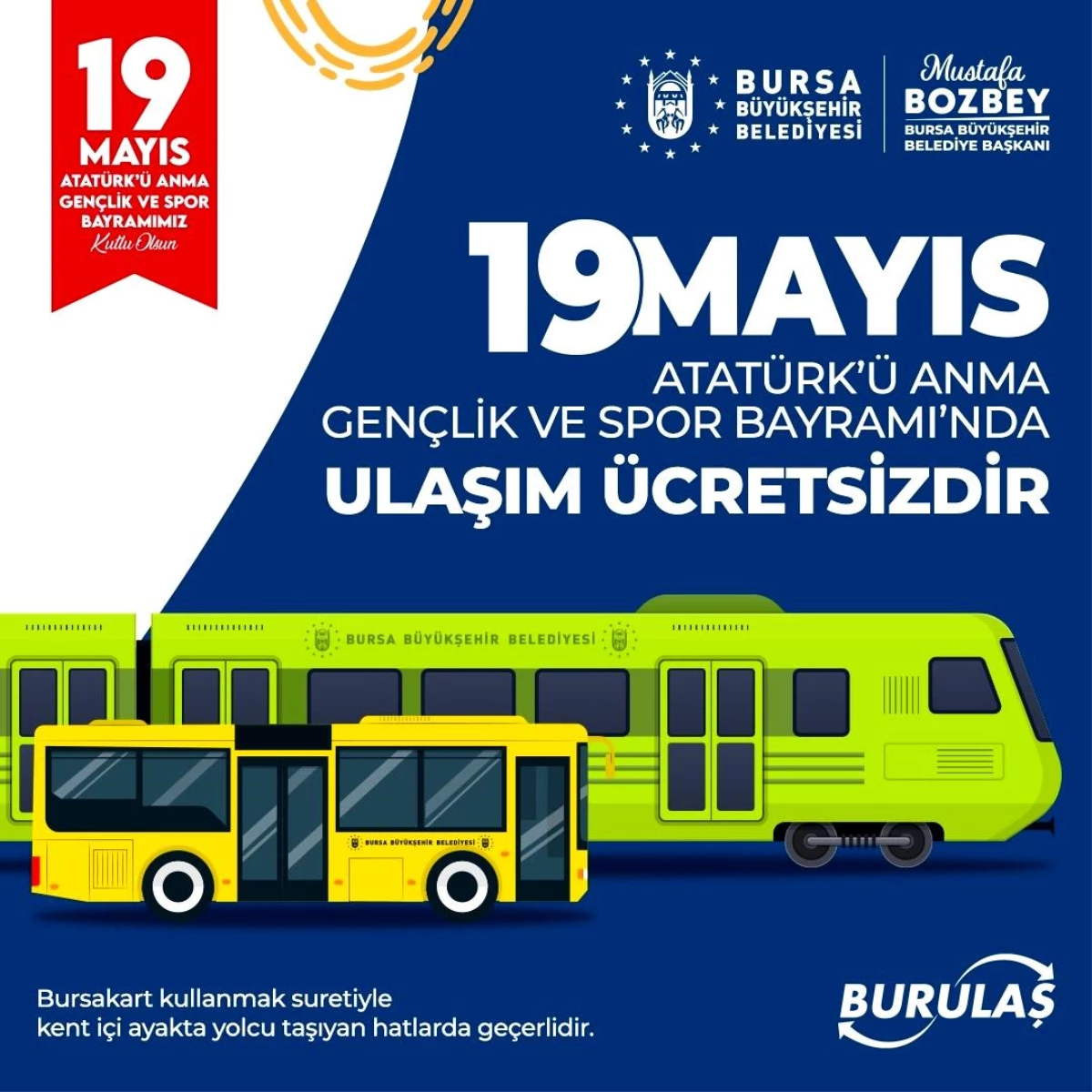 Bursa\'da 19 Mayıs\'ta toplu ulaşım ücretsiz