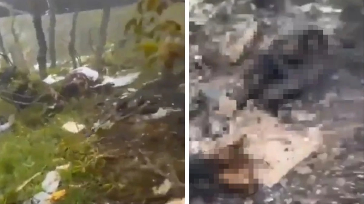 İran Cumhurbaşkanı Reisi\'ye mezar olan helikopter enkazına ekiplerin ilk ulaştığı anlara ait görüntüler ortaya çıktı