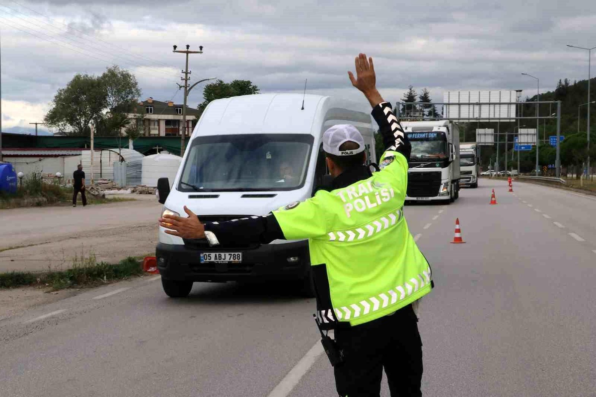 Amasya\'nın Taşova ilçesinde polis yük taşıyan araçları denetledi