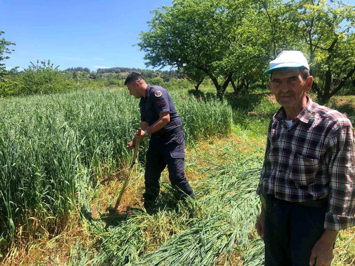 Jandarma, yorgun çiftçiye yardım etti